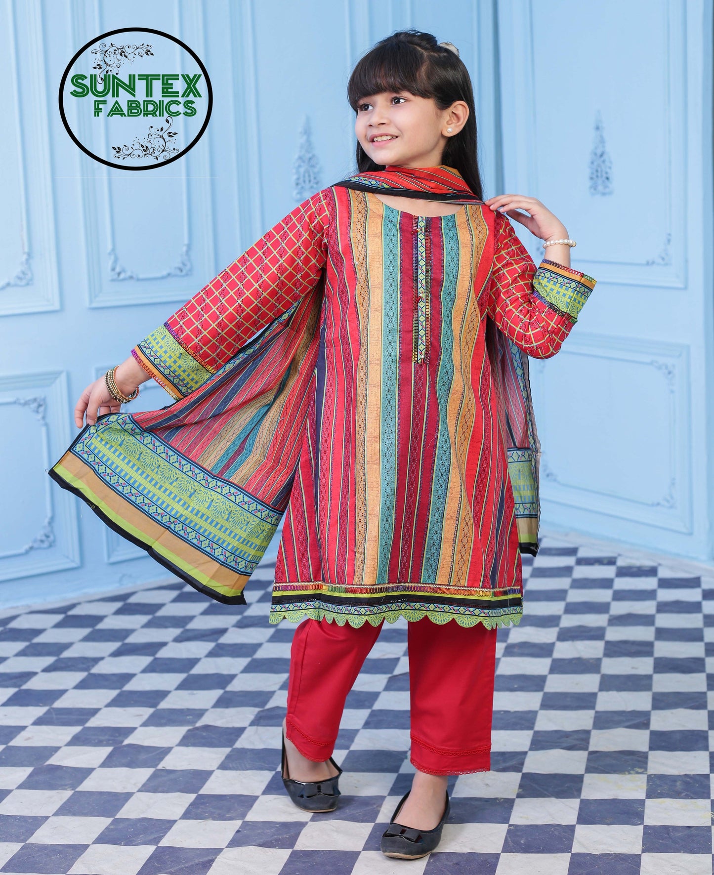 Girl Printed Lawn Stitch Frock Shirt (Kurti) with Dupatta & Trouser