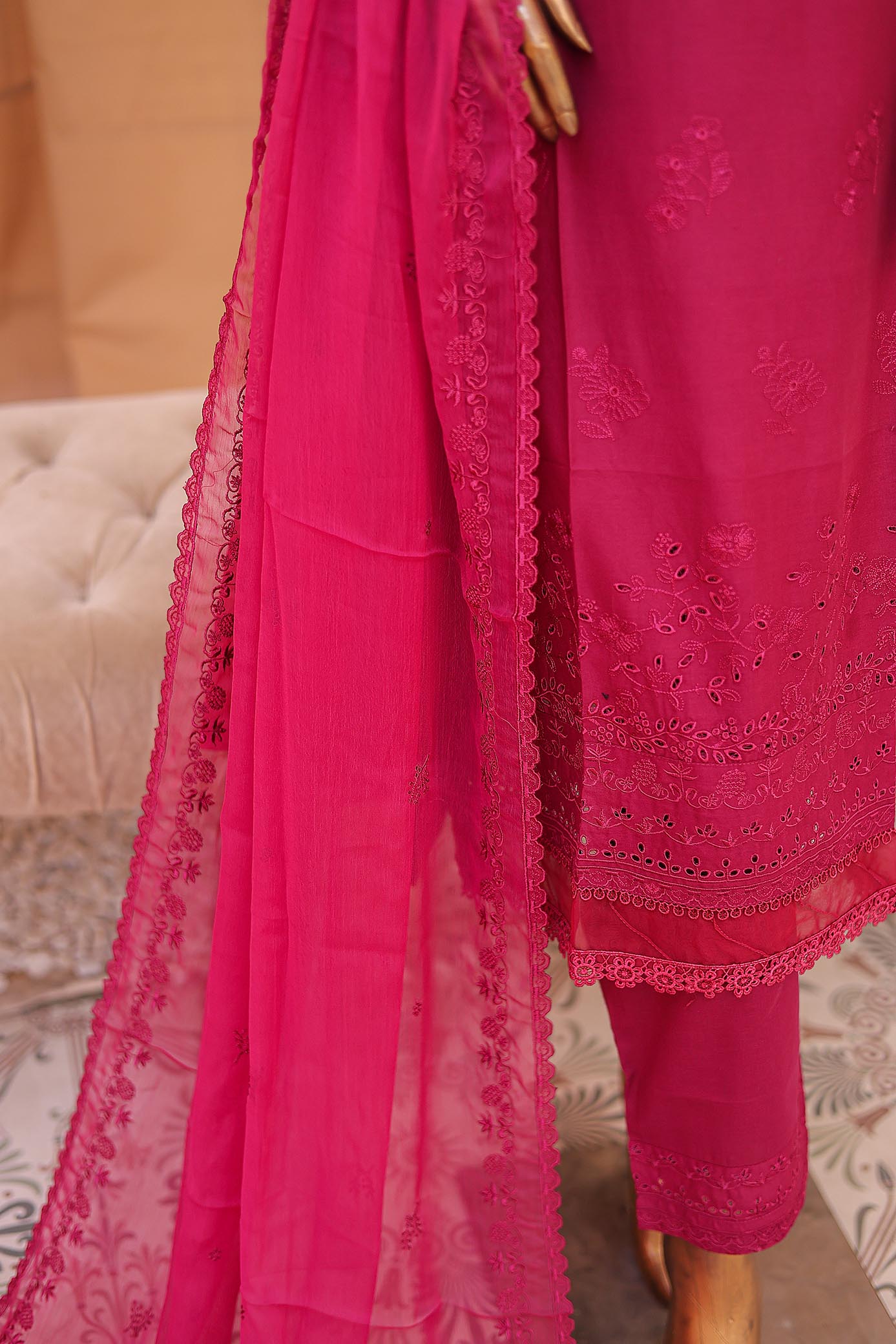 Woman Dyed Chikankari embroidered stitched suit kurta sets