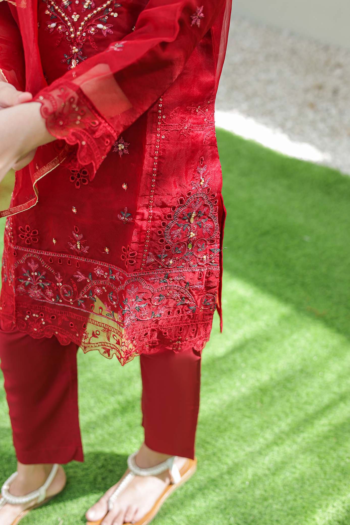 LUXE سہیلی – Girls 3-Pc Embroidered Organza Dress with Handwork | SUNtex Fabrics