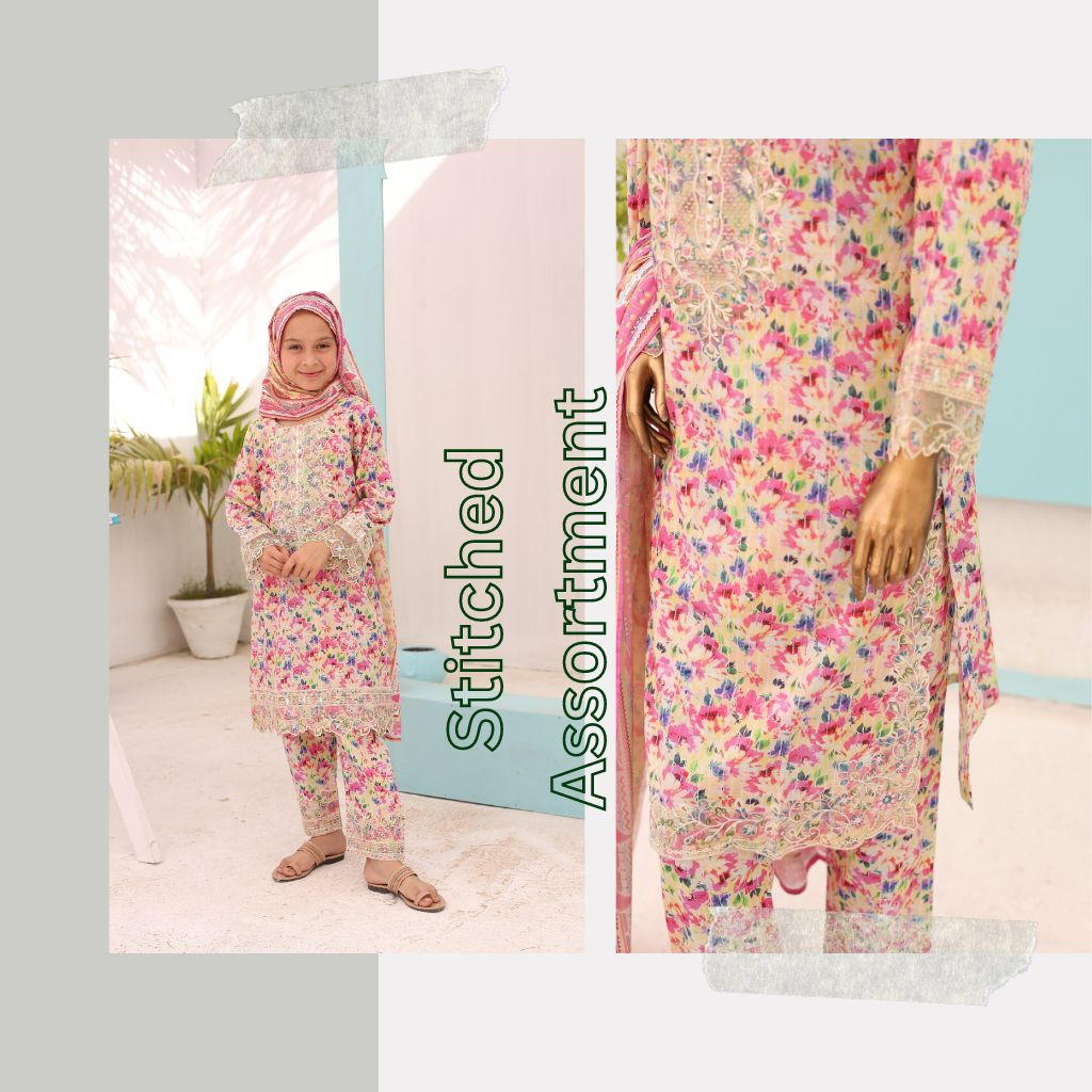 woman Embroidered & Cutwork Cambric Stitch Shirt (kurti) with Dupatta & Printed Trouser