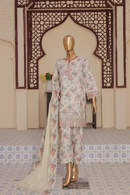 Floral dress set on a mannequin against an ornate wall.