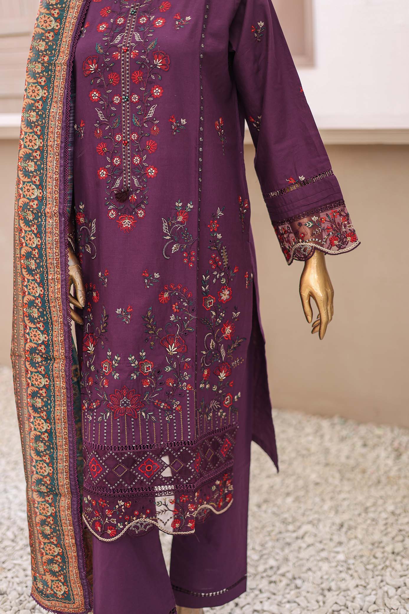 3 PC – Plum - Festive Embroidered