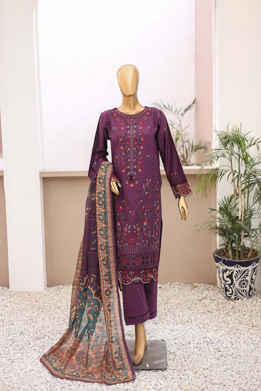 3 PC – Plum - Festive Embroidered