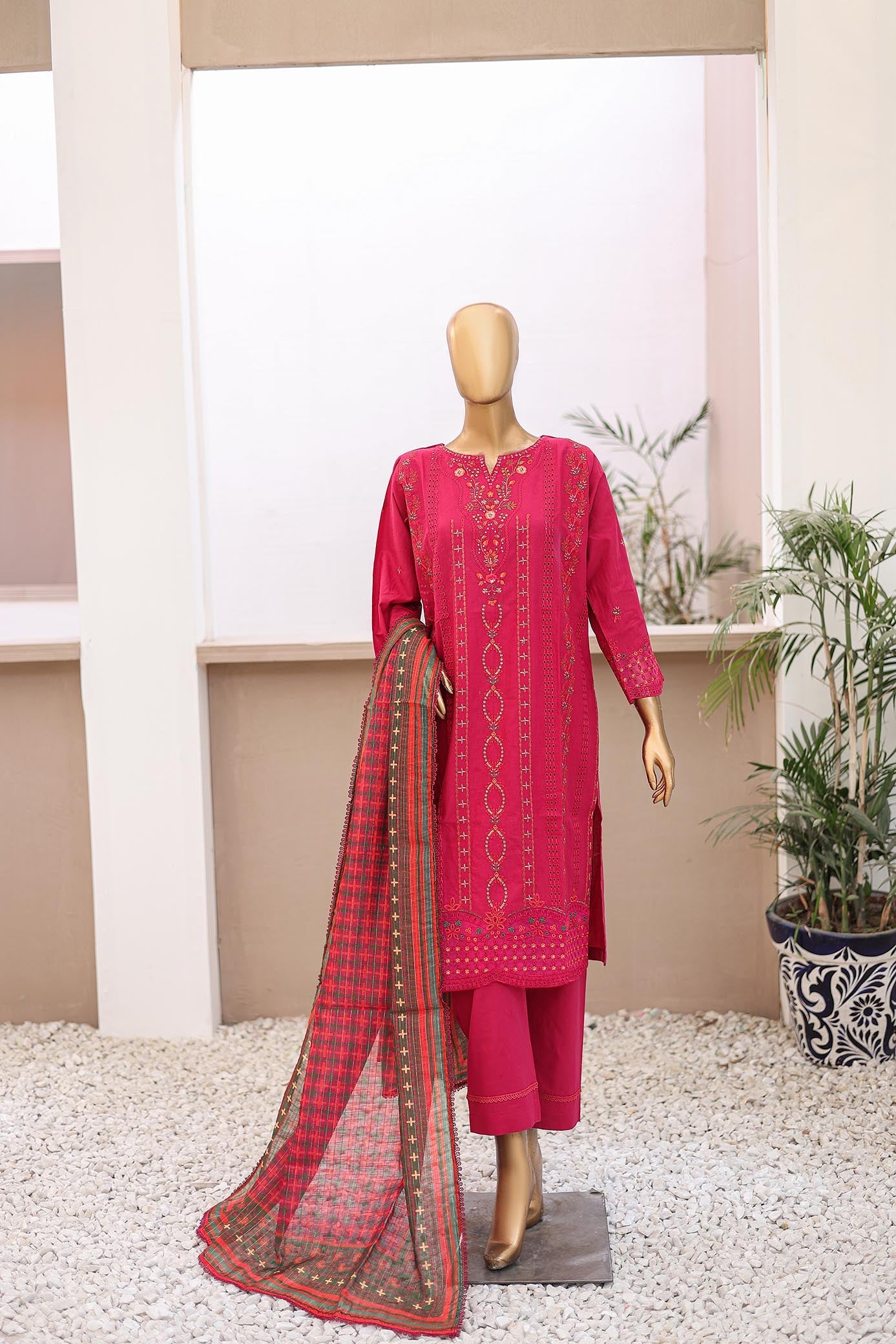 3 PC – Burgundy- Festive Embroidered