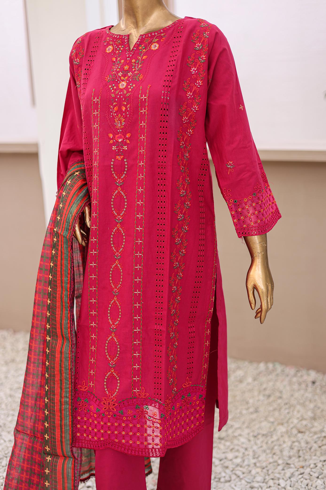 3 PC – Burgundy- Festive Embroidered