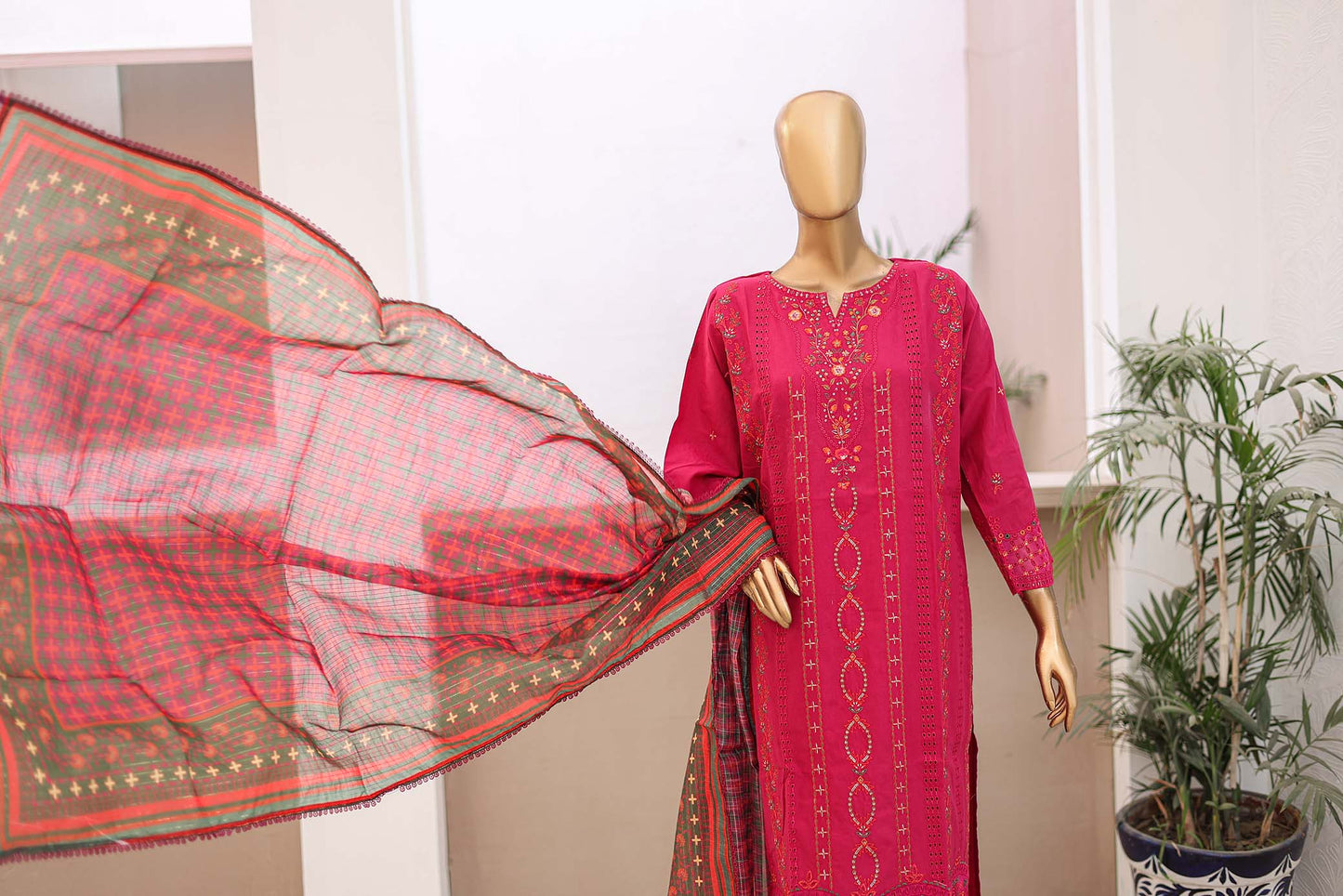 3 PC – Burgundy- Festive Embroidered