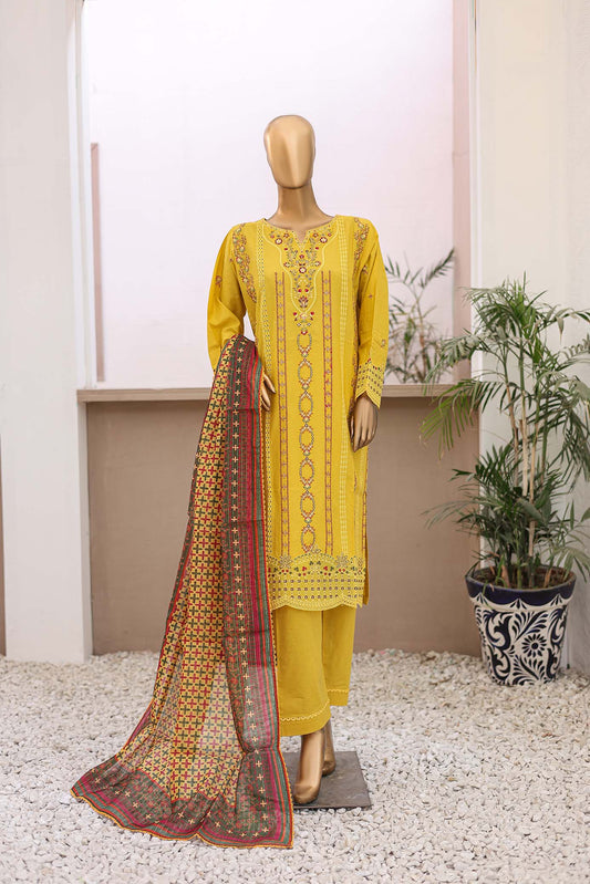 3 PC – Yellow - Festive Embroidered