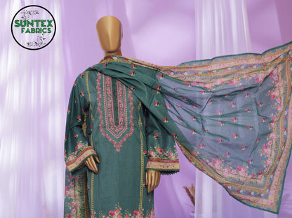 Woman Printed Embroidered Lawn Stitch Shirt (Kurti) with Dupatta & Trouser