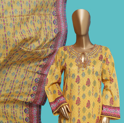 Woman Printed Cambric Stitch Shirt (kurti) with Dupatta & Printed Trouser
