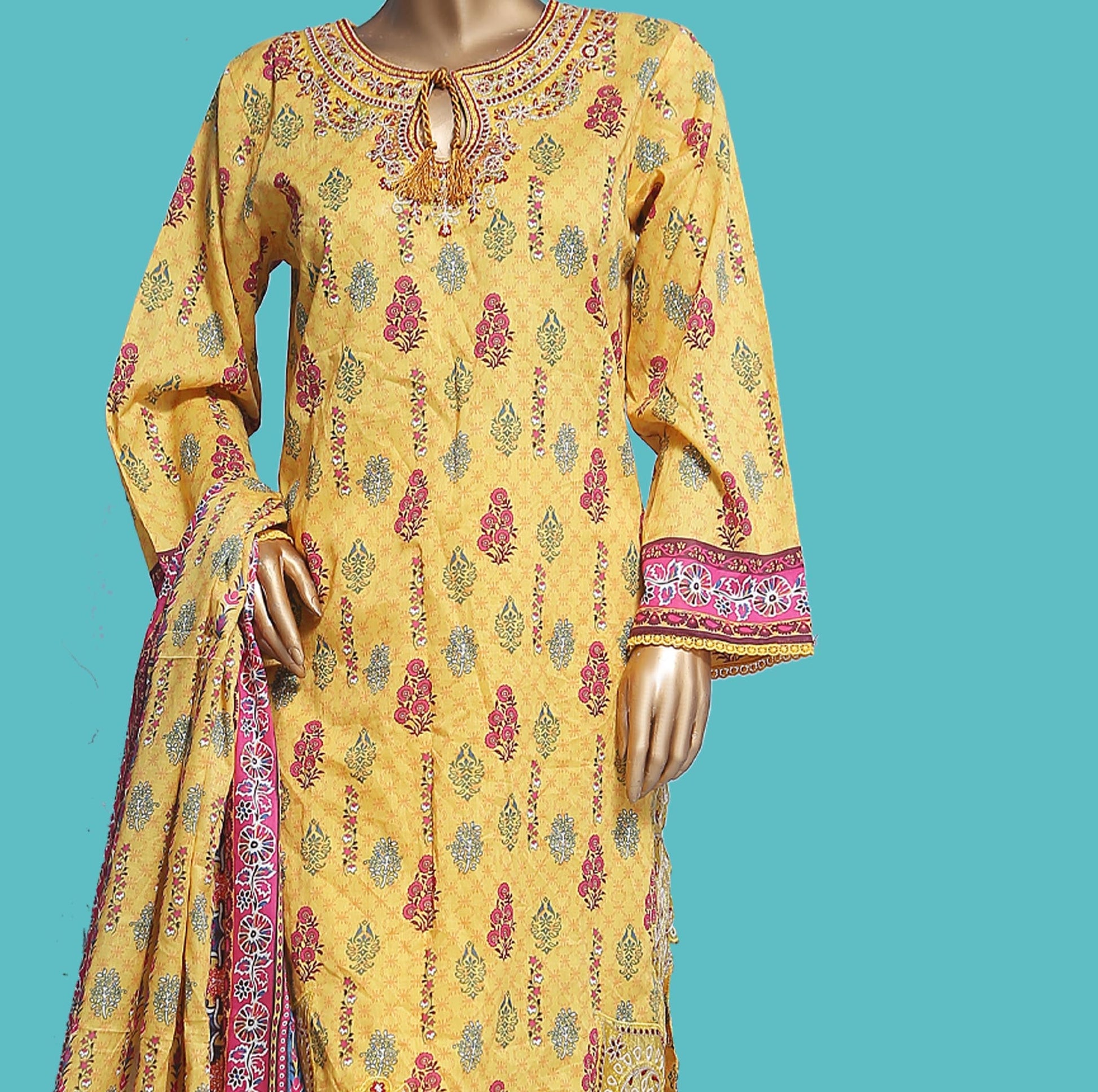 Woman Printed Cambric Stitch Shirt (kurti) with Dupatta & Printed Trouser