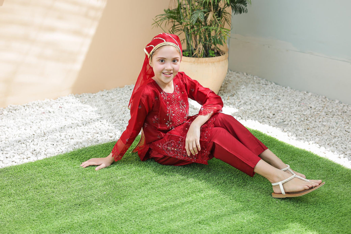 LUXE سہیلی – Girls 3-Pc Embroidered Organza Dress with Handwork | SUNtex Fabrics