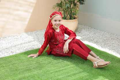 LUXE سہیلی – Girls 3-Pc Embroidered Organza Dress with Handwork | SUNtex Fabrics