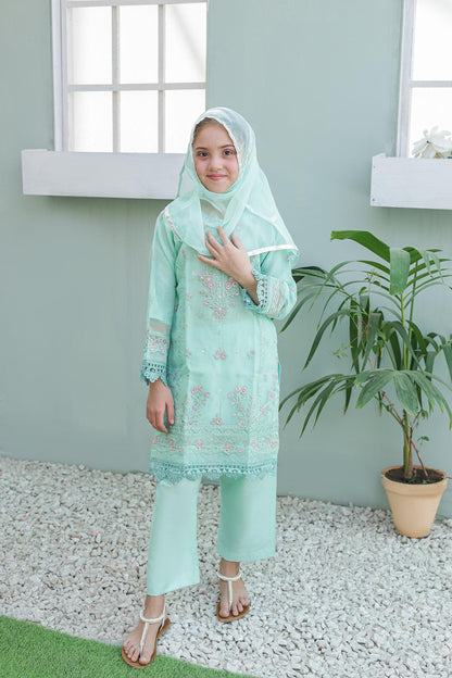 LUXE سہیلی – Girls 3-Pc Embroidered Organza Dress with Handwork | SUNtex Fabrics