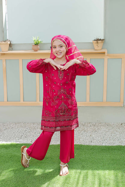 LUXE سہیلی – Girls 3-Pc Embroidered Organza Dress with Handwork | SUNtex Fabrics