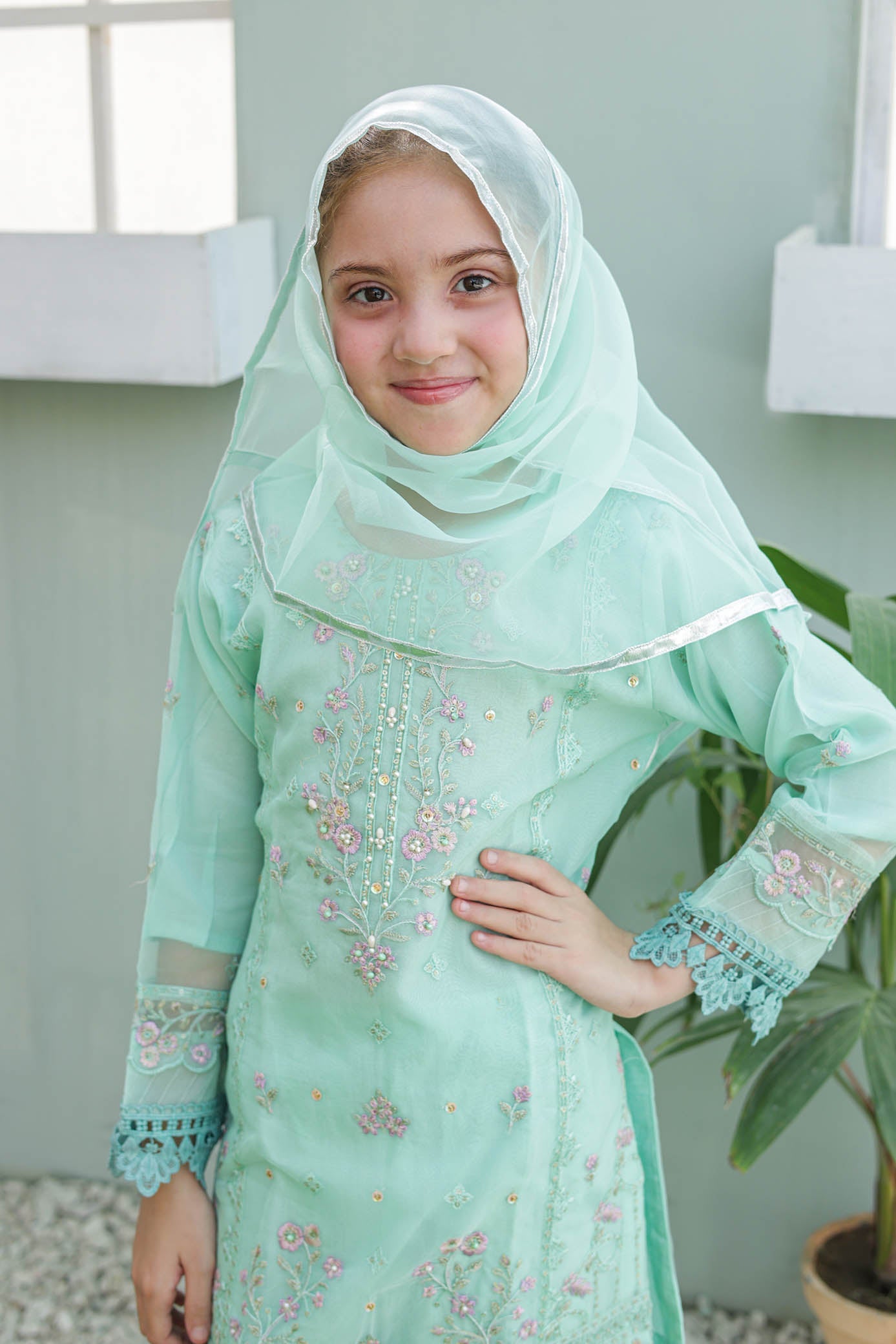 LUXE سہیلی – Girls 3-Pc Embroidered Organza Dress with Handwork | SUNtex Fabrics
