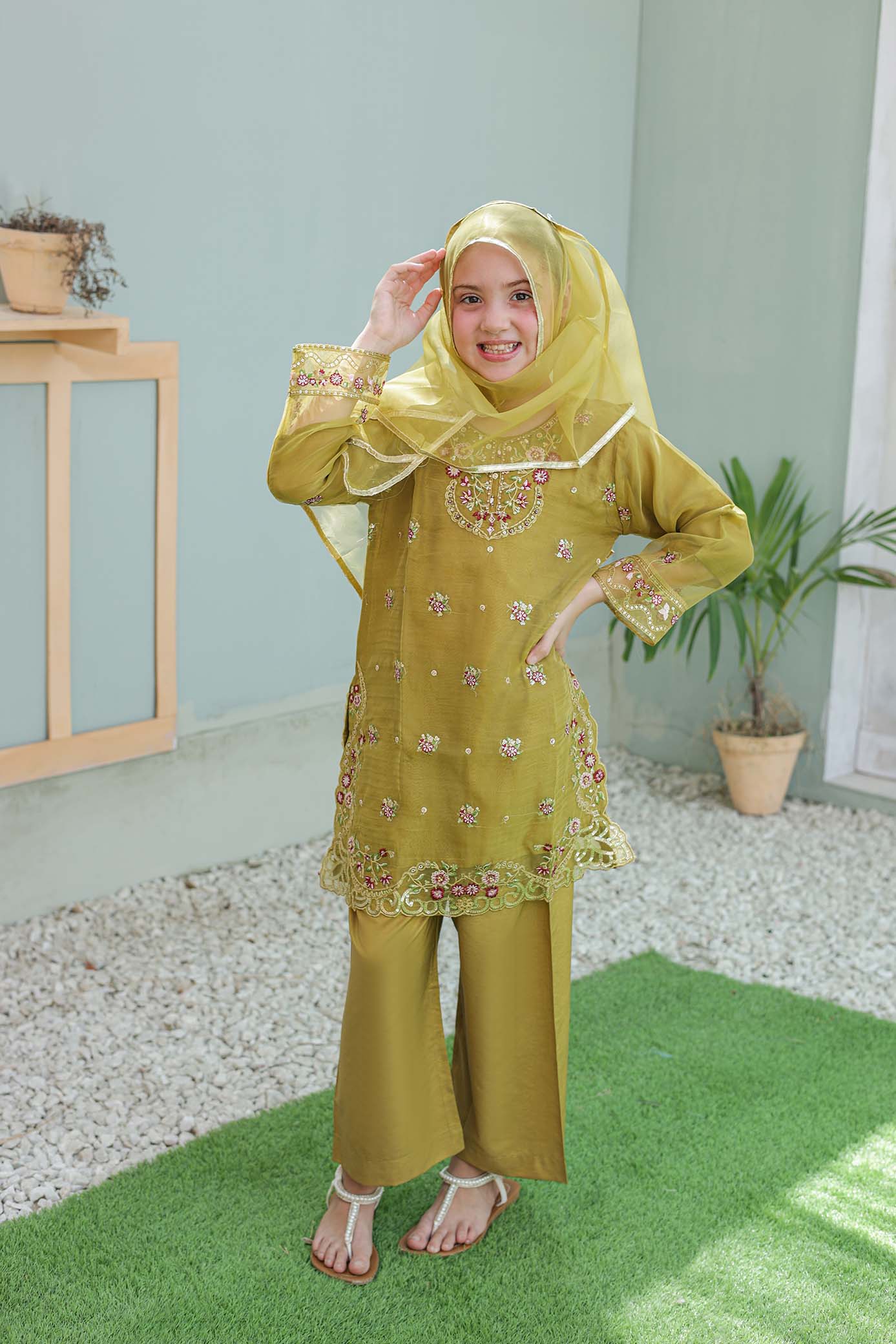 LUXE سہیلی – Girls 3-Pc Embroidered Organza Dress with Handwork | SUNtex Fabrics