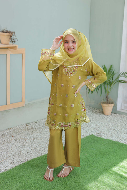LUXE سہیلی – Girls 3-Pc Embroidered Organza Dress with Handwork | SUNtex Fabrics
