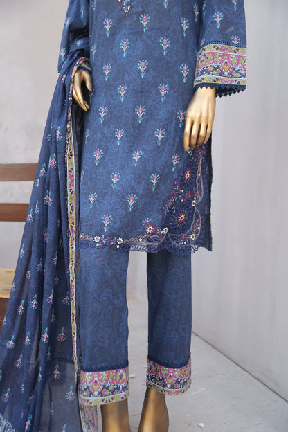 Girl woman  Printed Embroidered Lawn Stitch Shirt Kurti Frock Cotton Dupatta Printed Trouser